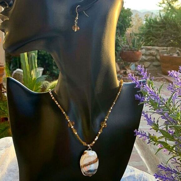 SET Vintage Art Glass, Crystal & Seed Bead Necklace & Earrings - Picture 1 of 9